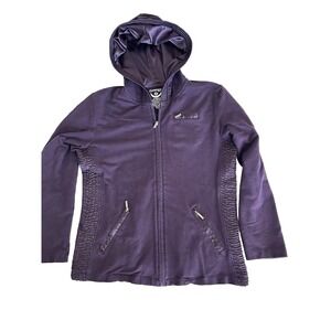 Zenergy By Chicos Women Size 1 Jacket Purple‎ Full Zip Hooded Rouching GORP